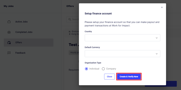 Setup finance account to view and accept Job offer