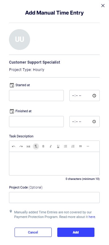 Addtime App I don't have the option to add time manually, what should I do?